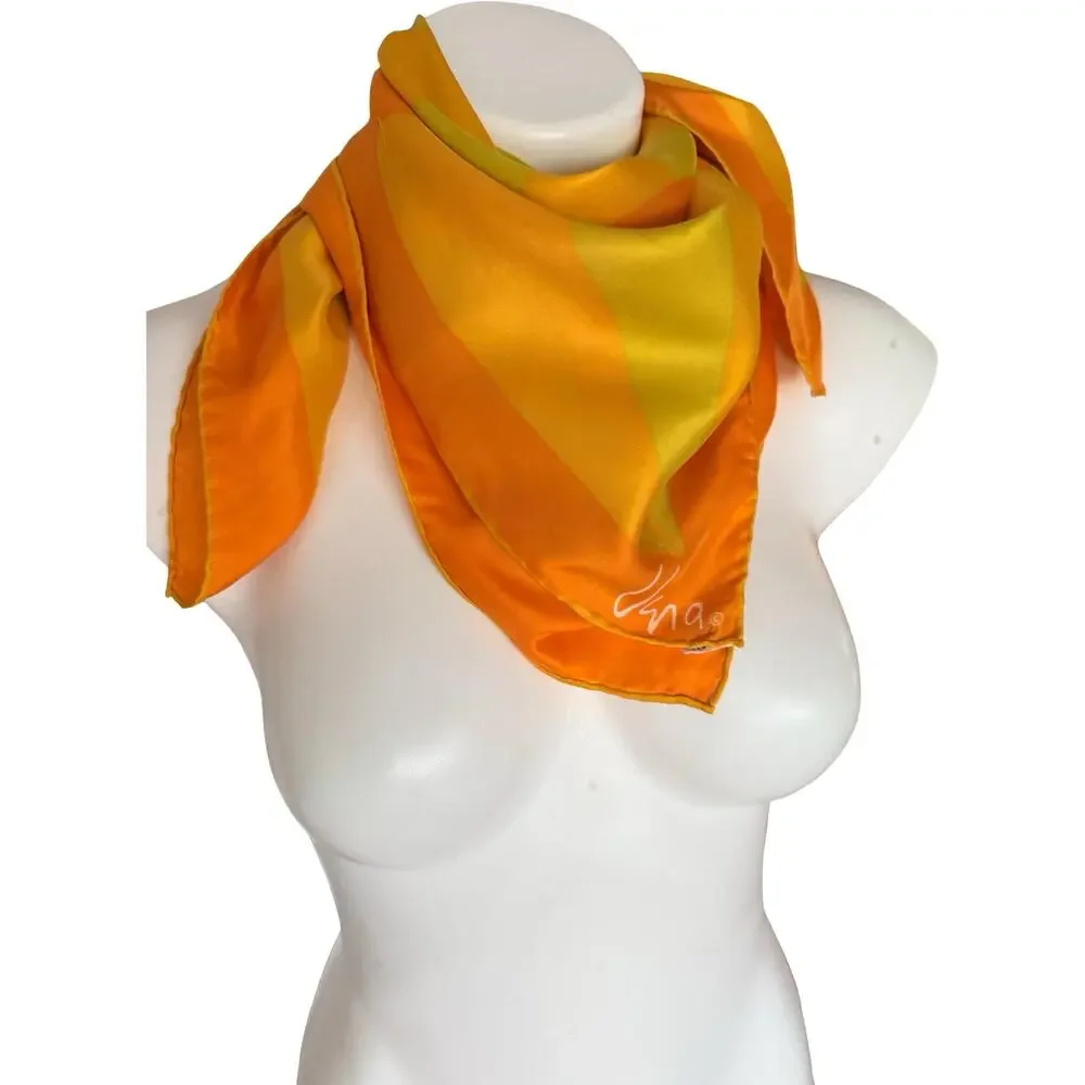 Vintage Vera Neumann Silk Japan Scarf 1970s Op Art Geometric Orange Green 27x27